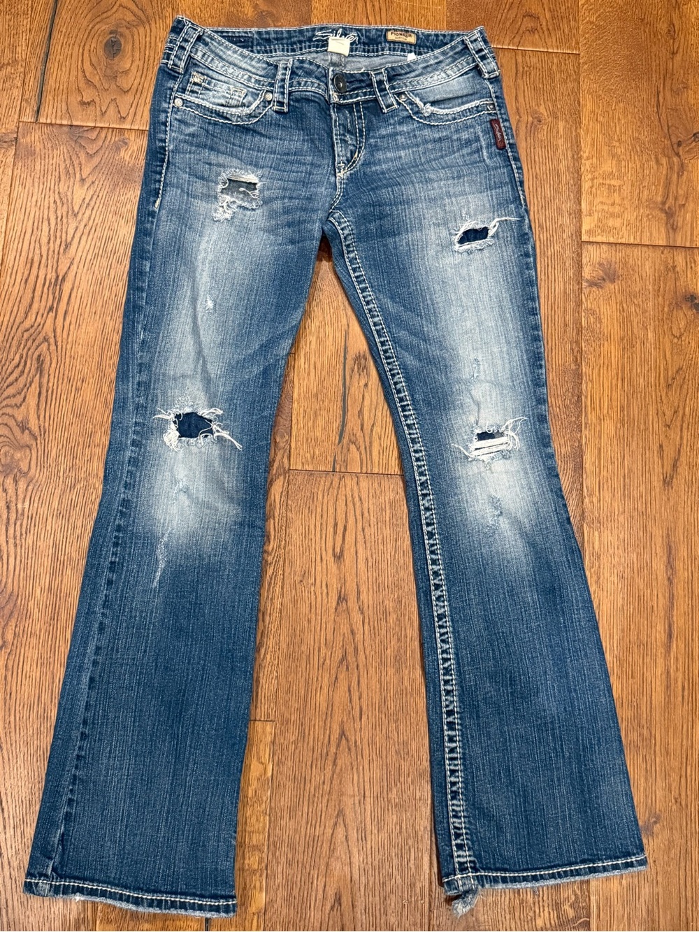 Silver Jeans Pioneer Bootcut Distressed Jeans W29 L30 Y2K Flap Pocket Med. Wash